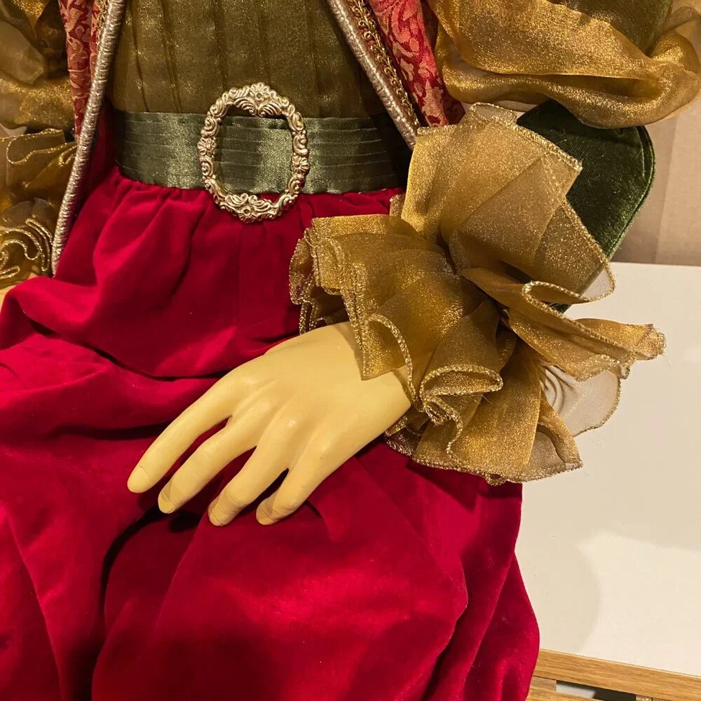 Vintage Life-Size‎ Christmas Elf Jester – 4ft Velvet Decor with Bells